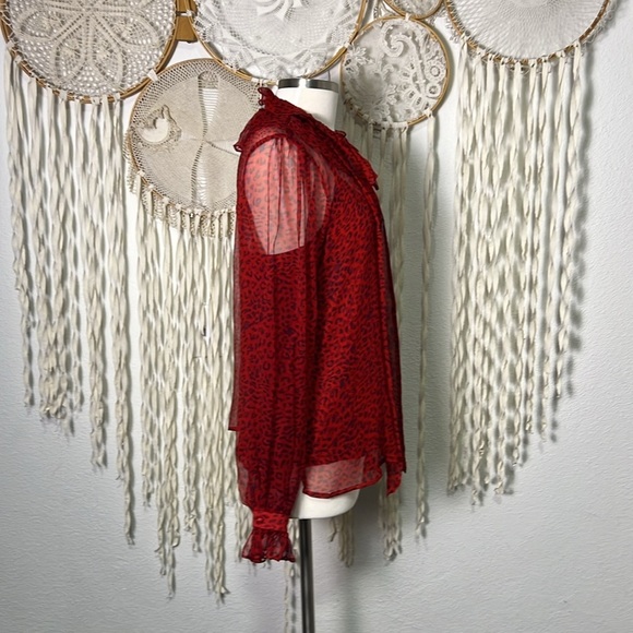 Johnny Was | Jade Whitney Ruffle Silk Blouse in Red and Navy Size M with Slip - Picture 12 of 16